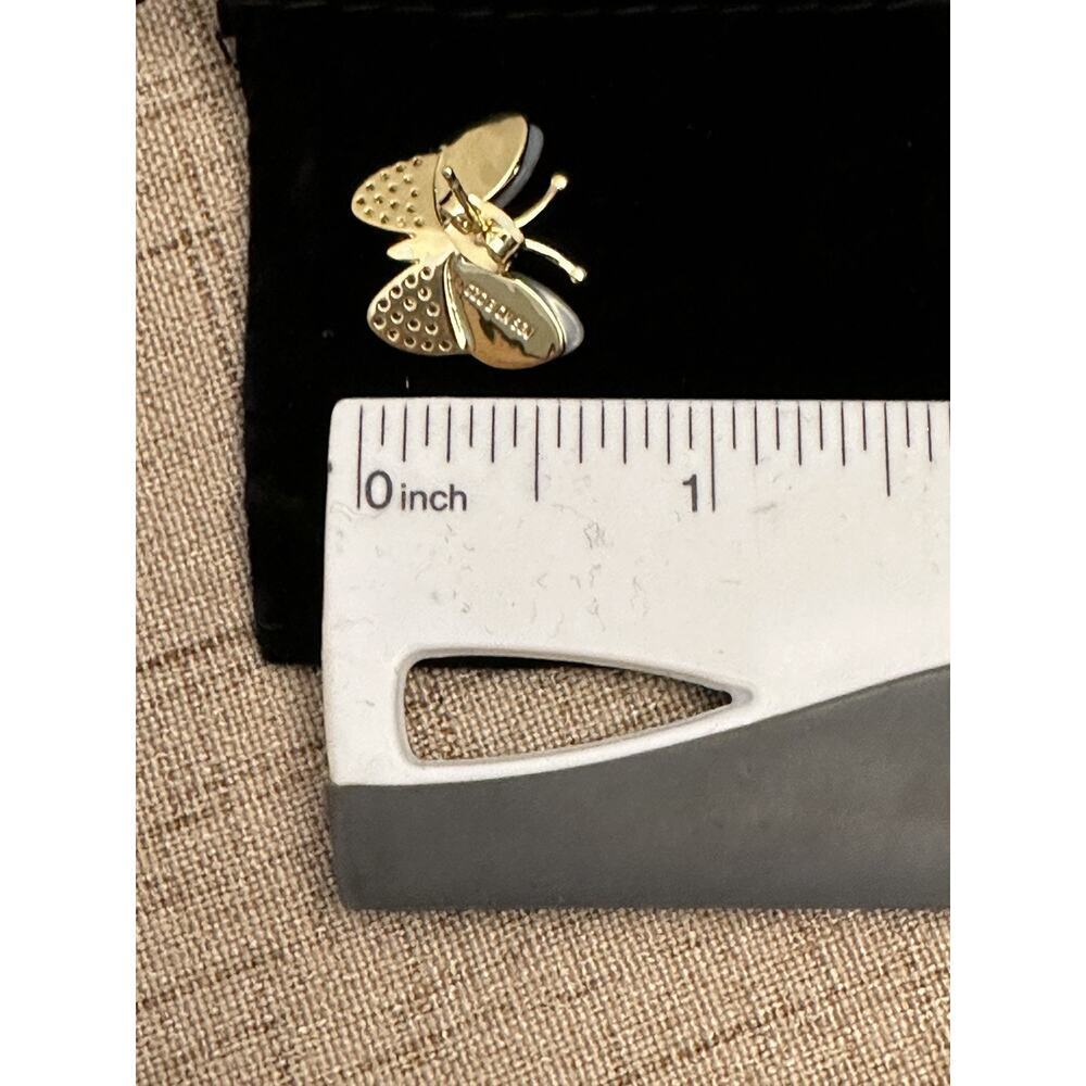 RACHEL GLAUBER Earrings 14k Gold Plated Mother Of Pearl Cubic Zirconia Butterfly - Picture 7 of 9